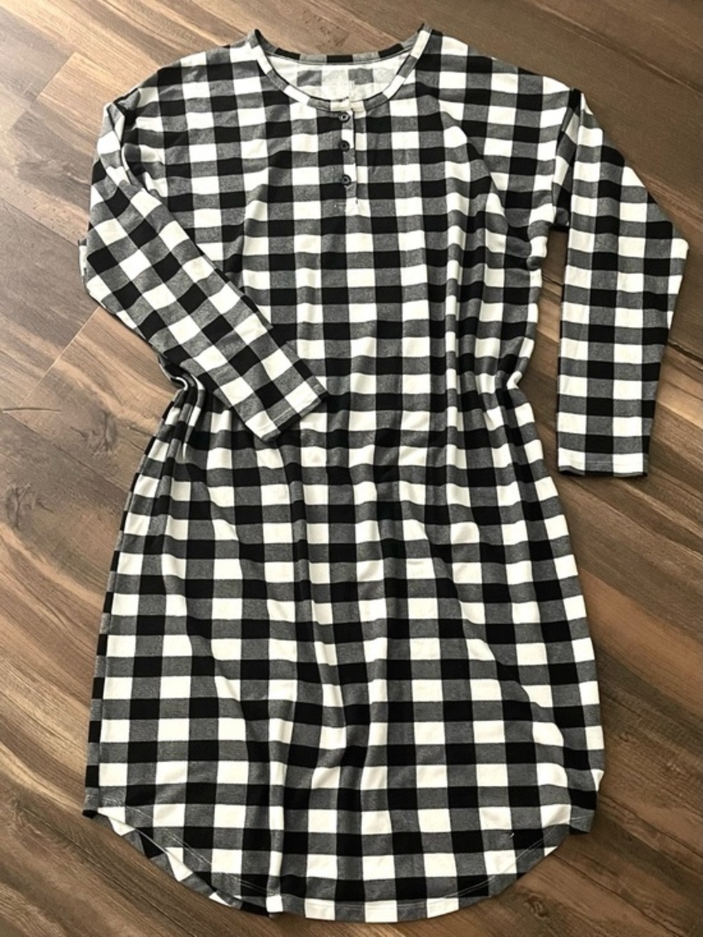 Black and White Gingham - Checkered - Plaid Long Sleeve Sleep Shirt Dress!
